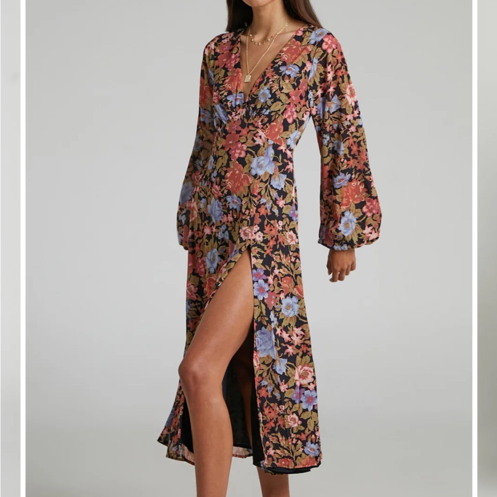 HENNY MIDI DRESS - LONG SLEEVE SPLIT DRESS IN DUSK FLORAL